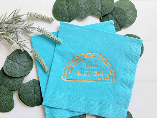 Taco 'bout 50 Napkins Turquoise Gold Foil - 50th Birthday Taco Party Luncheon Napkins Set of 16