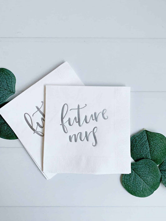 Old Money Aesthetic Bridal Shower Napkins - Future Mrs Silver Foil Cocktail Napkins