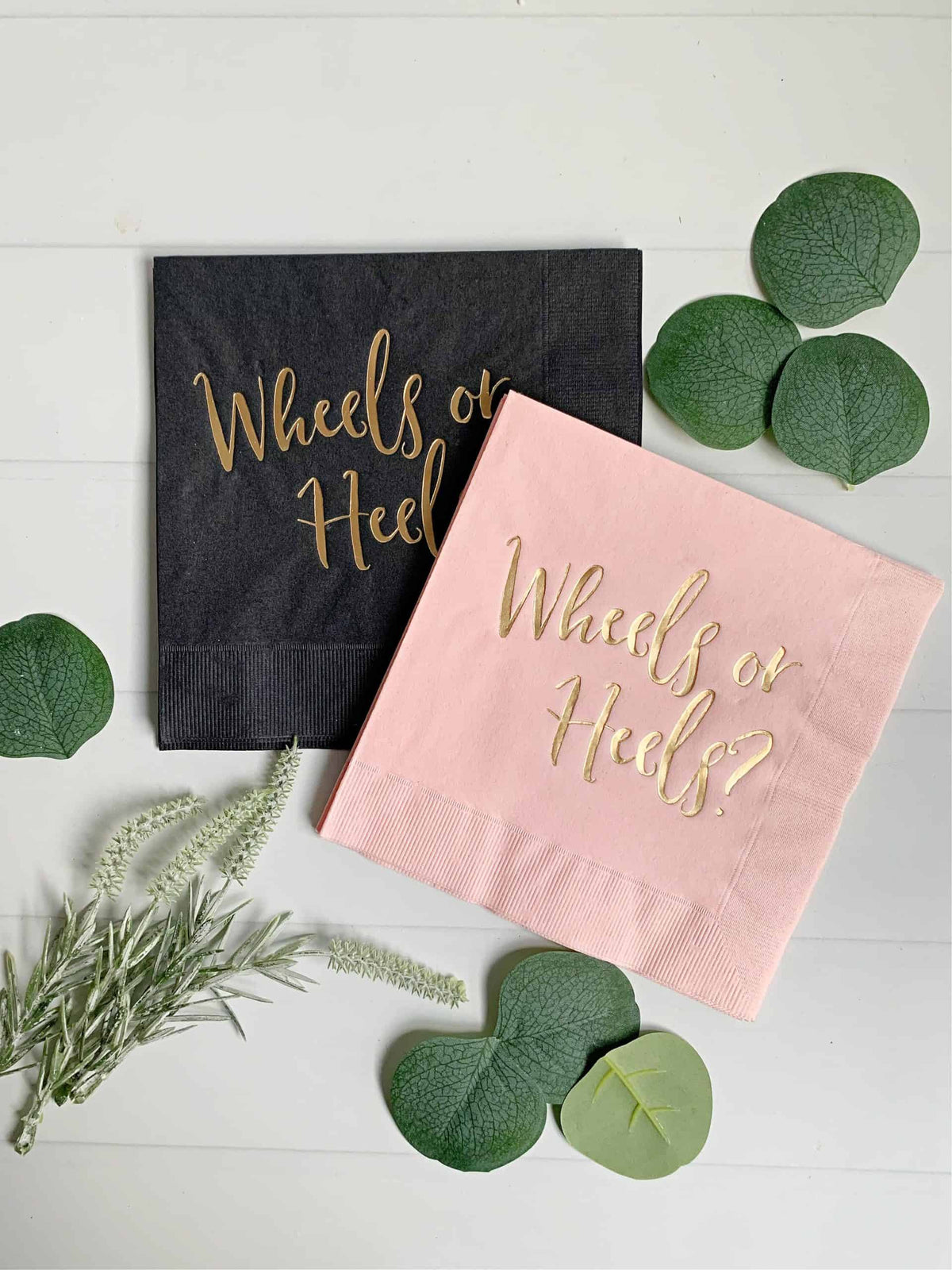 Wheels or Heels? Gender Reveal Napkins - Black & Pink