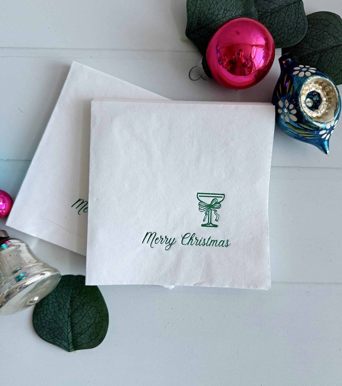 Merry Christmas Coup Champagne - Green on White Cocktail