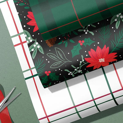Holly Day Cheer White Plaid Wrapping Paper - 10FT