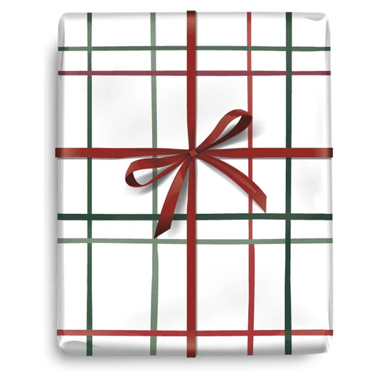 Holly Day Cheer White Plaid Wrapping Paper - 10FT