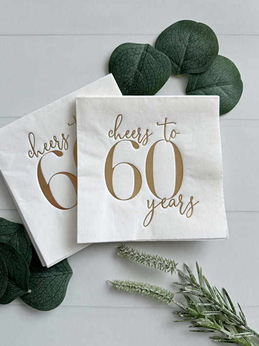 Cheers to 60 Years Cocktail Napkins - Gold on White