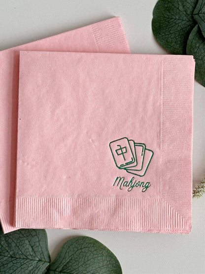 Pink & Green Mahjong Tile Cocktail Napkins