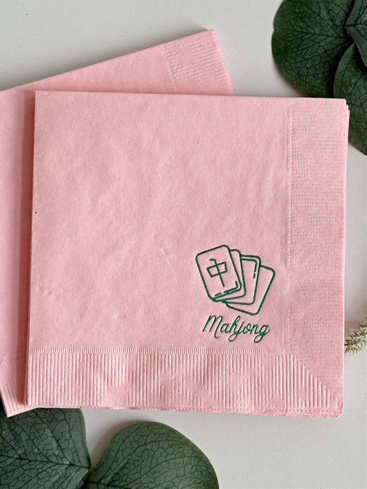 Pink & Green Mahjong Tile Cocktail Napkins