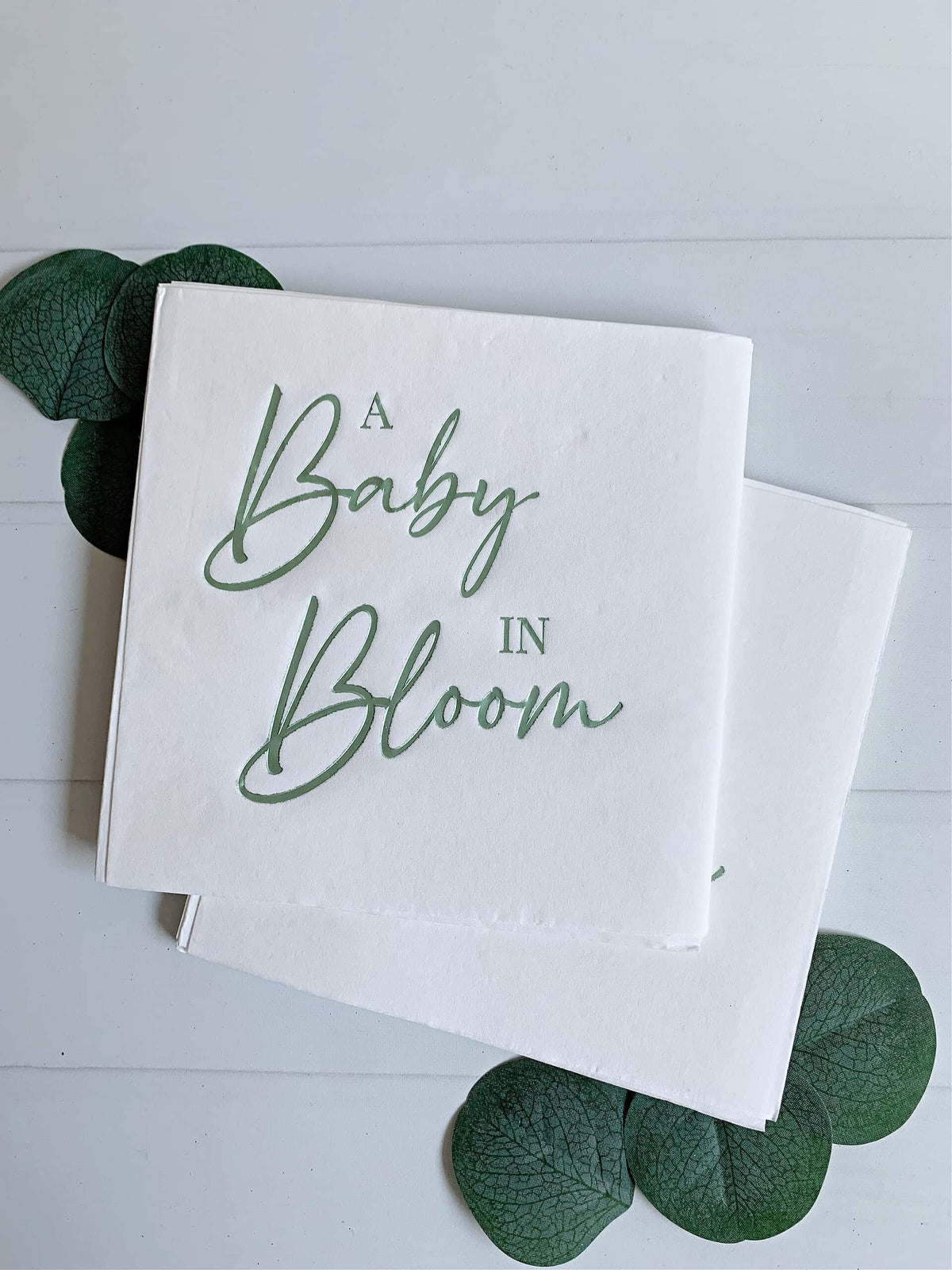A Baby in Bloom Sage Green Foil Baby Shower Napkins - Luncheon Napkins Set of 16