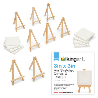 Mini Easel & Canvas Set, 3” x 3”, 8 pc