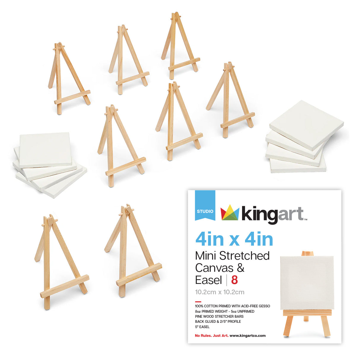 Mini Easel & Canvas Set 4” x 4”, 8 pc