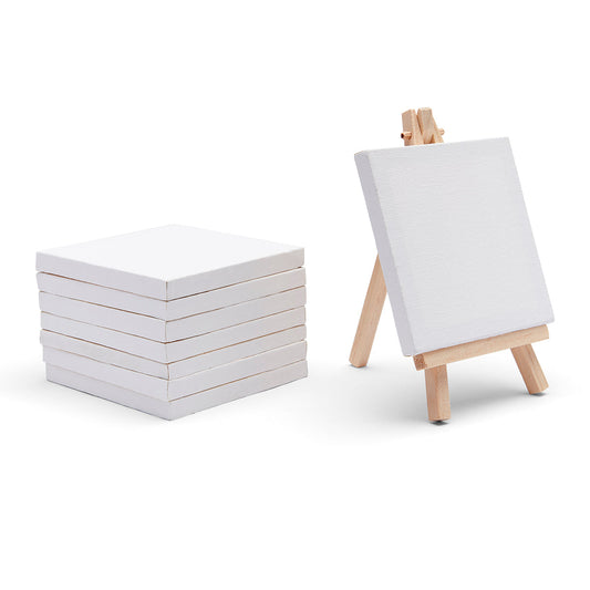 Mini Easel & Canvas Set 4” x 4”, 8 pc