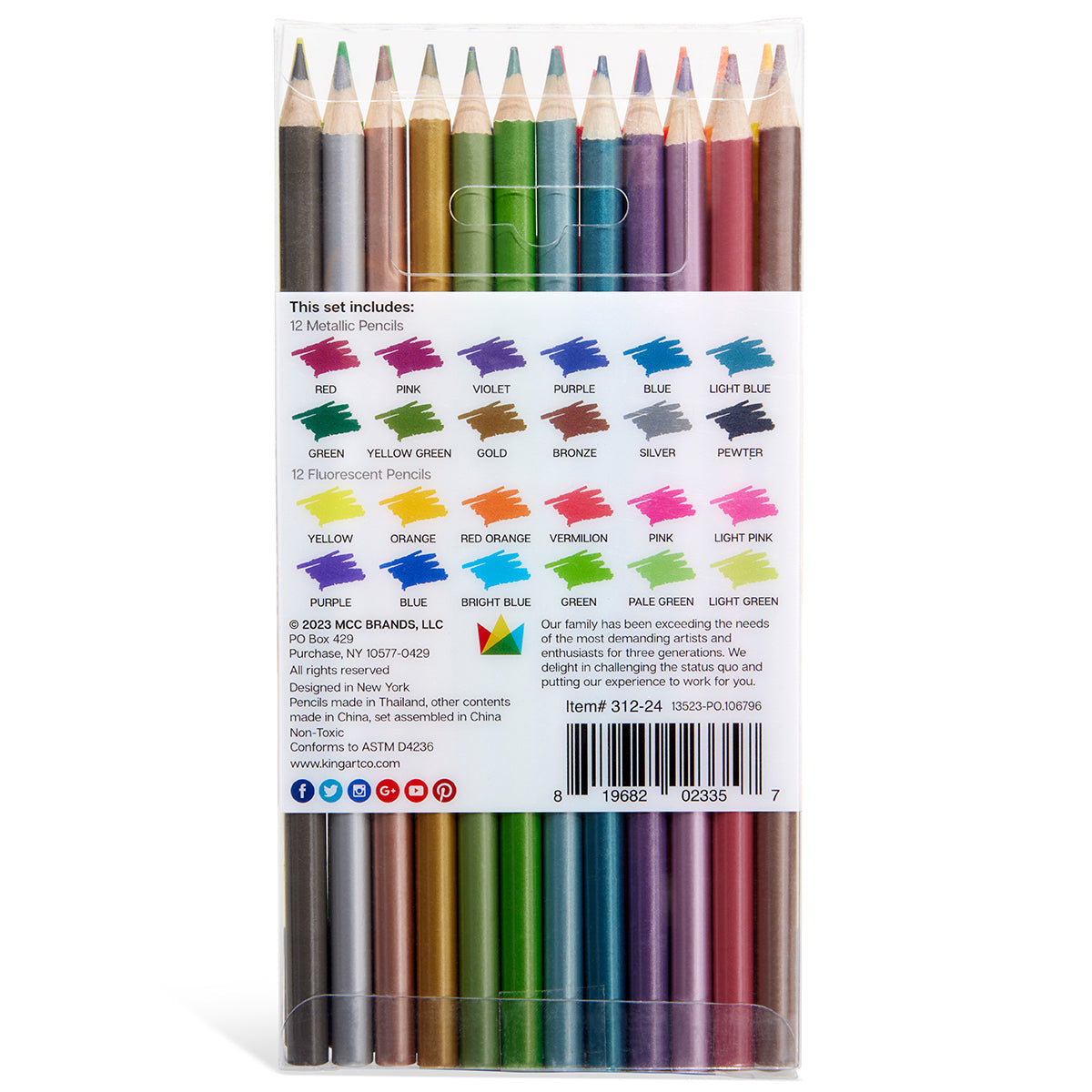 Studio Colored Pencils Set - Metallic & Neon Colors - 24 pc