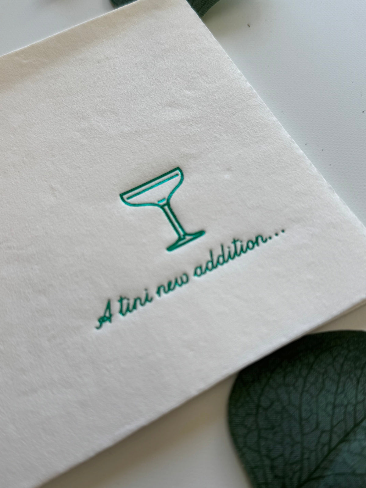 A Tini New Addition Cocktail Napkins - Green Foil on White - Baby Shower Napkins