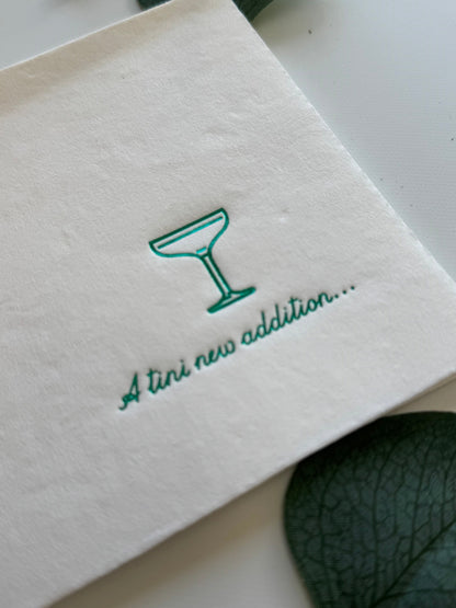 A Tini New Addition Cocktail Napkins - Green Foil on White - Baby Shower Napkins