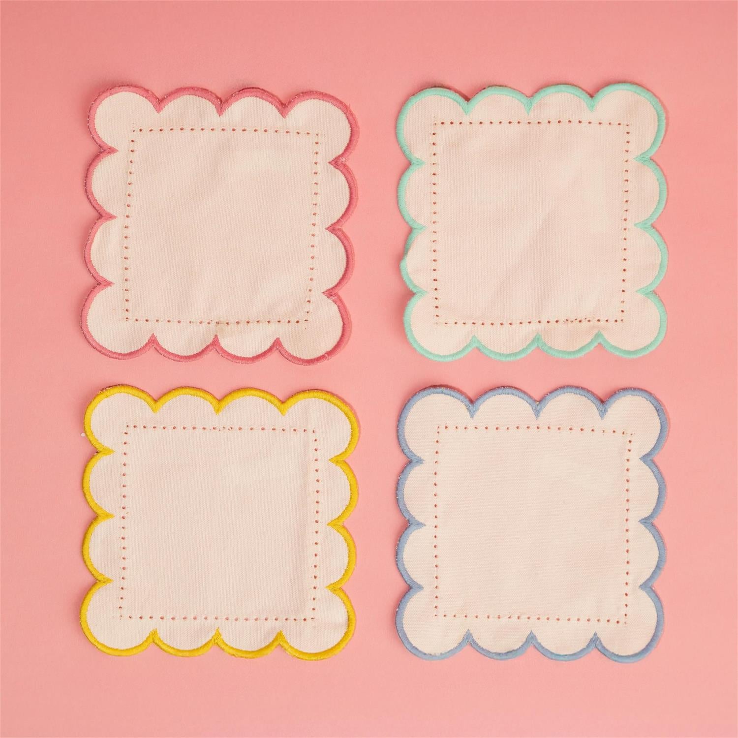Cocktail Napkins - White, Pastel Scalloped Edges (4 Colors)