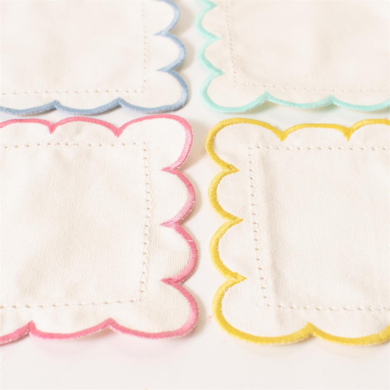 Cocktail Napkins - White, Pastel Scalloped Edges (4 Colors)
