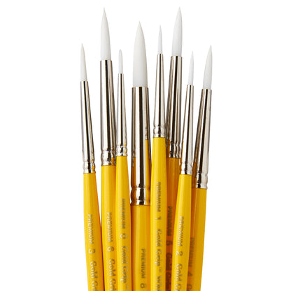 White Nylon 7950 Round Short Handle Brush Set - 8 pc