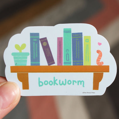Book Worm Bookshelf Vinyl Decal Sticker