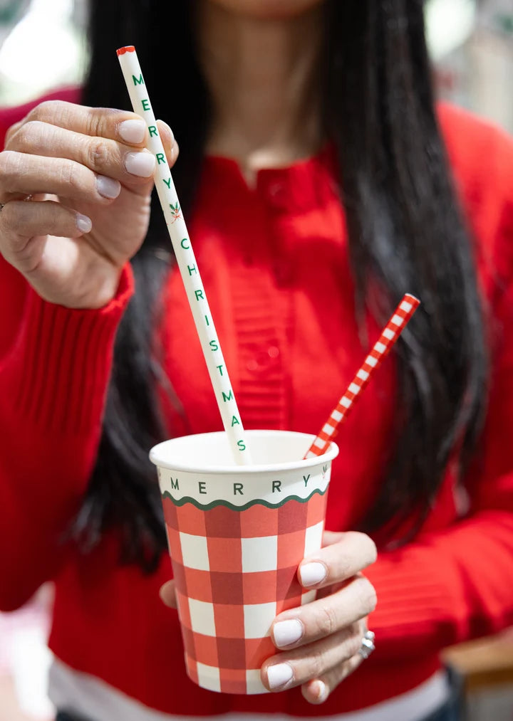 Gingham Merry Christmas Straws
