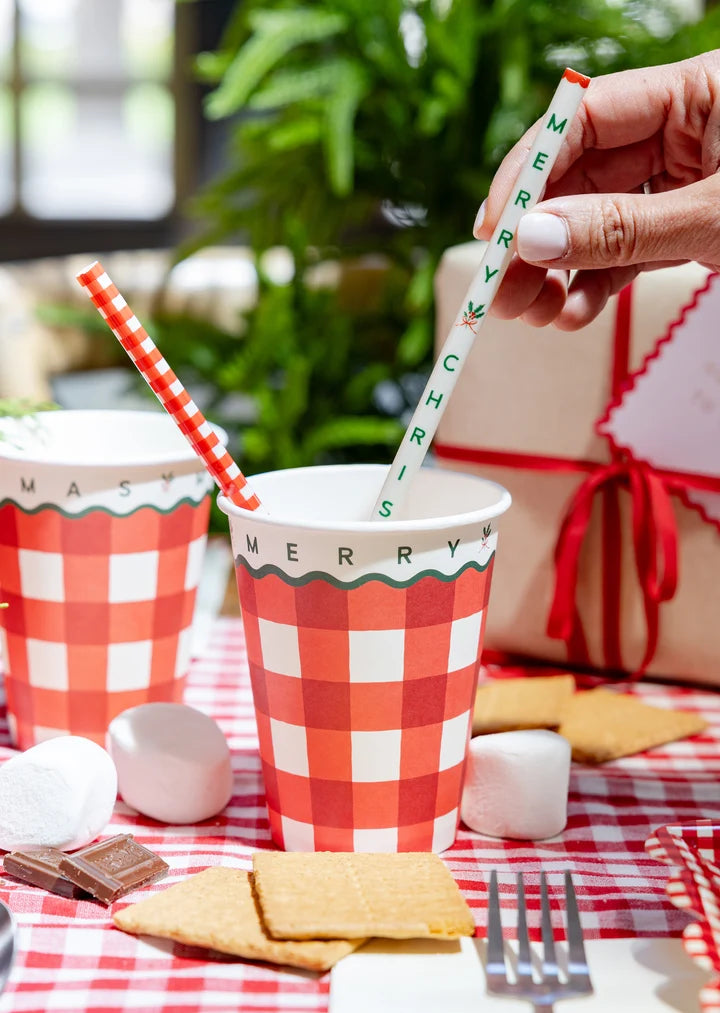 Gingham Merry Christmas Straws