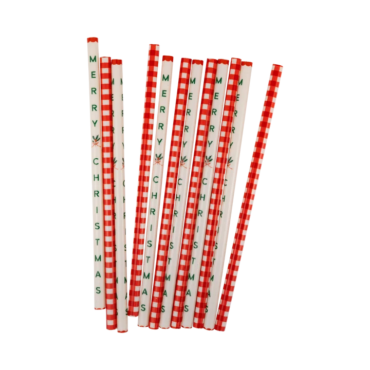 Gingham Merry Christmas Straws