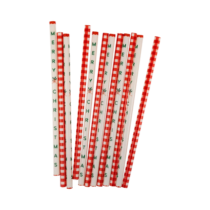 Gingham Merry Christmas Straws