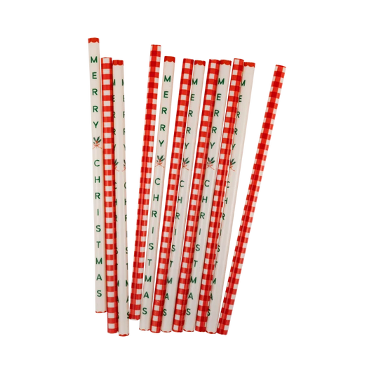 Gingham Merry Christmas Straws