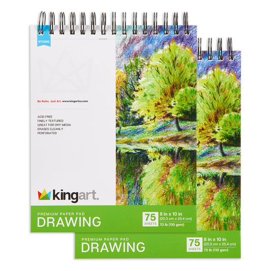 Drawing Paper Pads - Top Spiral - 8" x 10" - 2 Pack - 75 Sheets Each