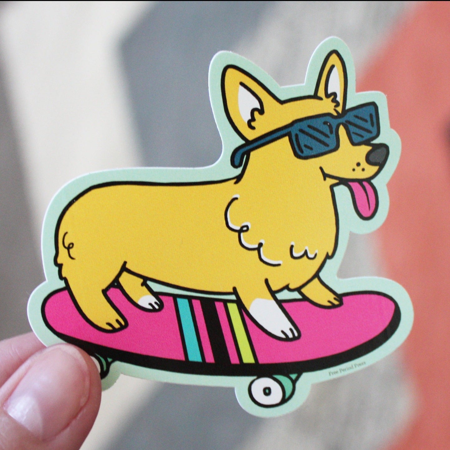 Skateboarding Corgi Vinyl Decal Sticker