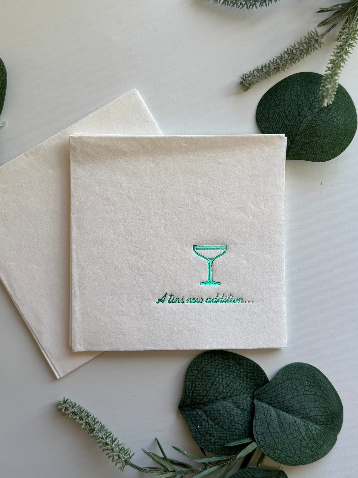 A Tini New Addition Cocktail Napkins - Green Foil on White - Baby Shower Napkins