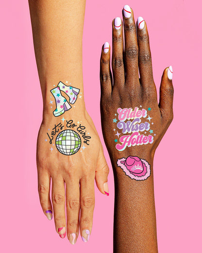 Hot Girl Bday Tats - 44 foil temporary tattoos