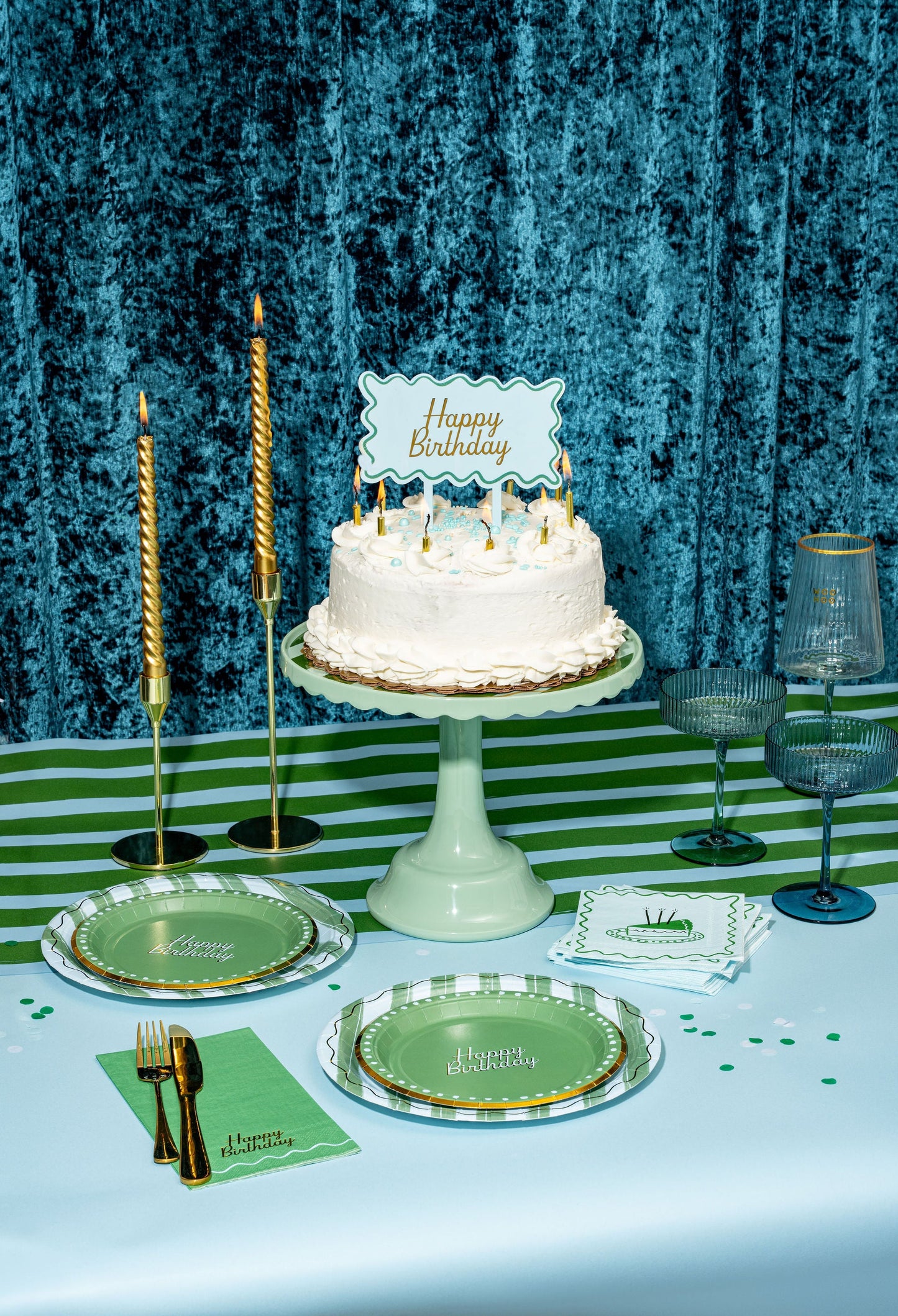 Blue & Green Birthday Cake Plates