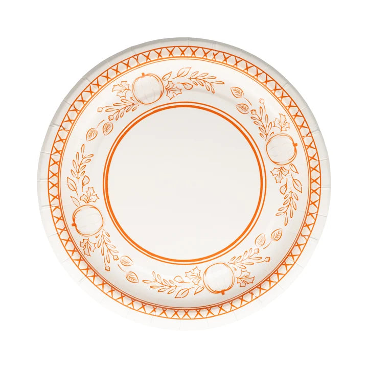 Falloween Pumpkin Round Dessert 8" Paper Plate
