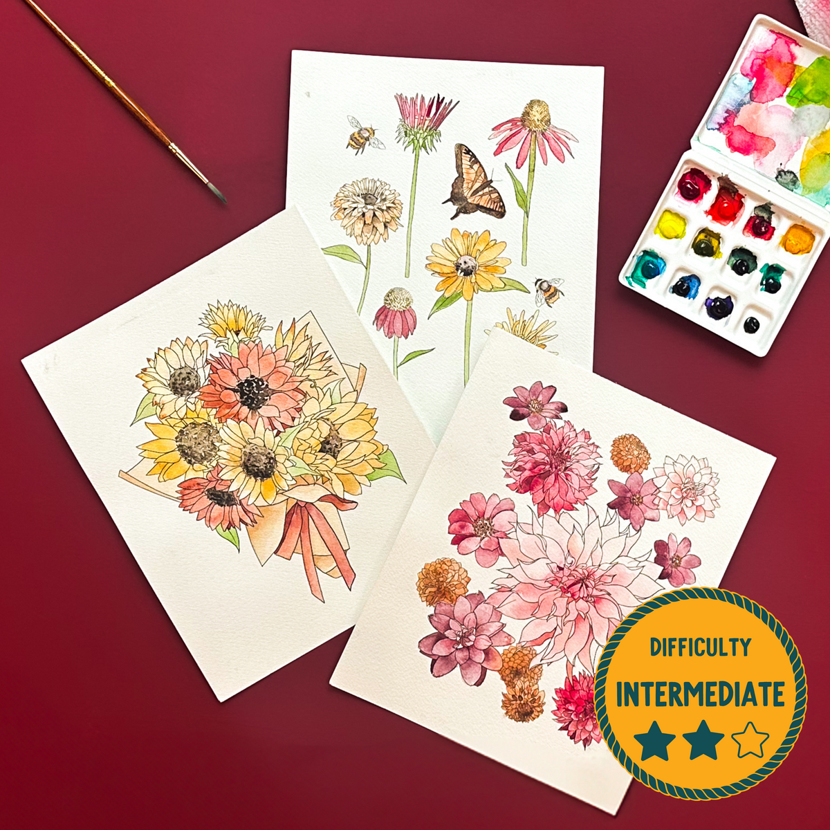 Fall Florals Watercolor Painting Kit - (Large)