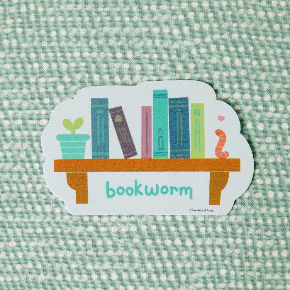Book Worm Bookshelf Vinyl Decal Sticker