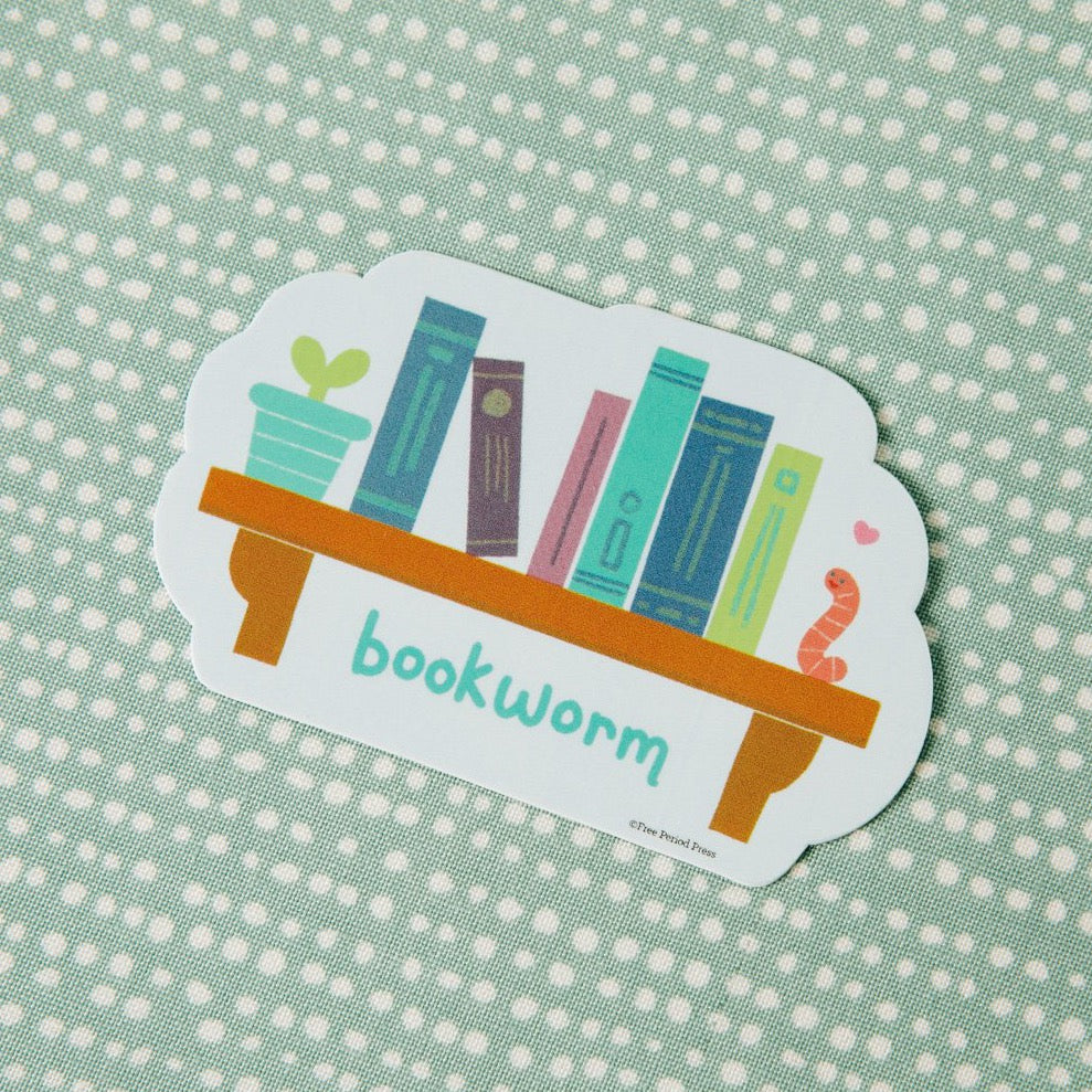 Book Worm Bookshelf Vinyl Decal Sticker