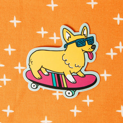 Skateboarding Corgi Vinyl Decal Sticker