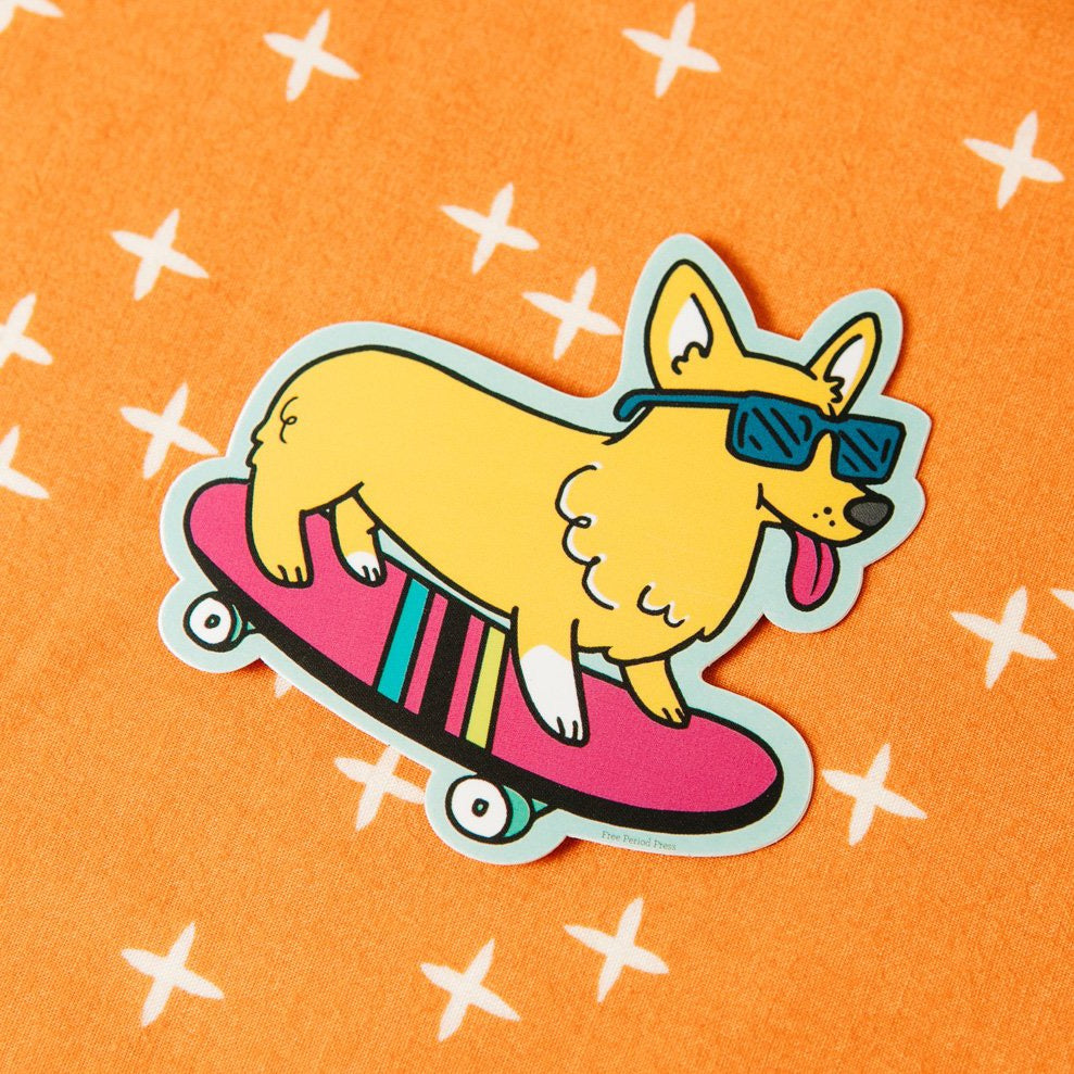 Skateboarding Corgi Vinyl Decal Sticker