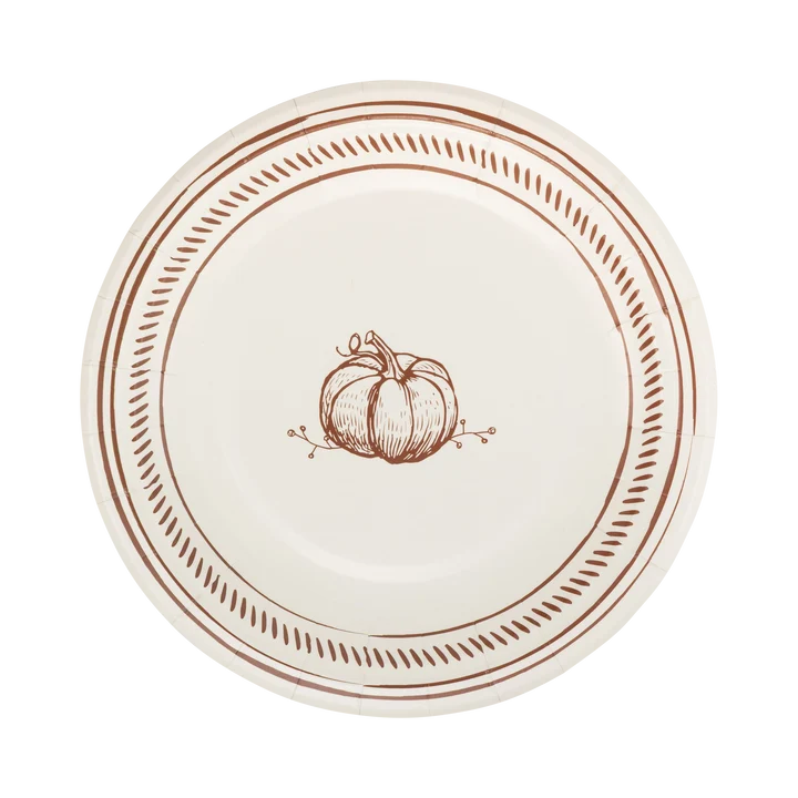 Pumpkin Line Art Paper Plates
