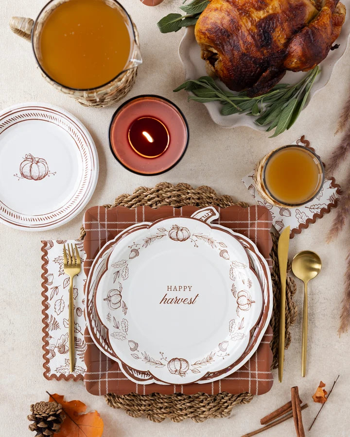 Pumpkin Line Art Shaped Paper Plates