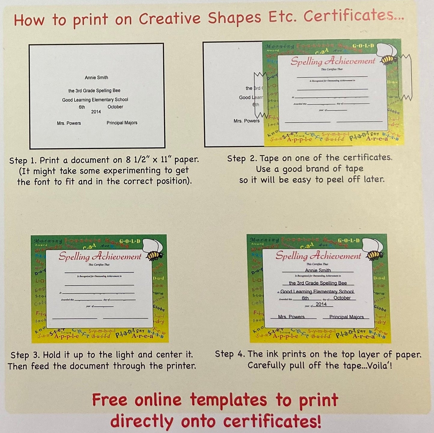 SHAPES ETC. Recognition Certificate - Spelling Achievement