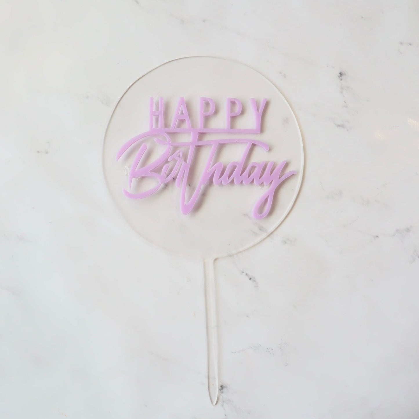 PURPLE HAPPY BIRTHDAY ROUND CAKE TOPPER