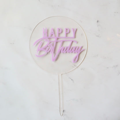 PURPLE HAPPY BIRTHDAY ROUND CAKE TOPPER
