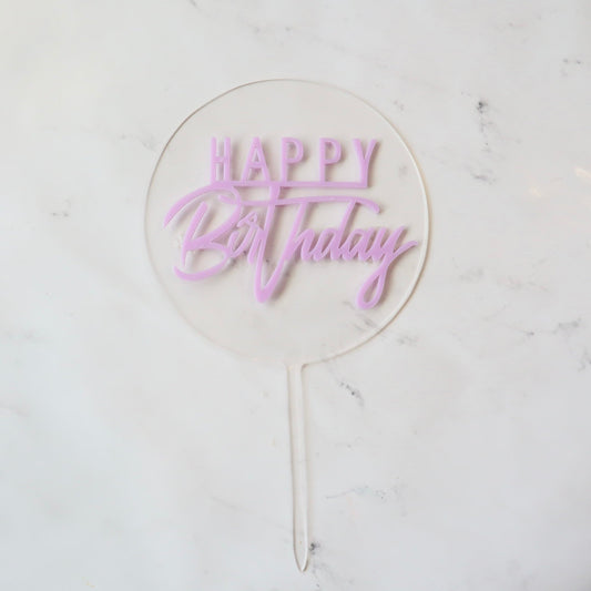 PURPLE HAPPY BIRTHDAY ROUND CAKE TOPPER