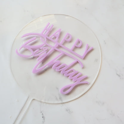 PURPLE HAPPY BIRTHDAY ROUND CAKE TOPPER