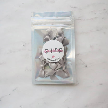 PRE TIED TINY SATIN BOWS (GREY)