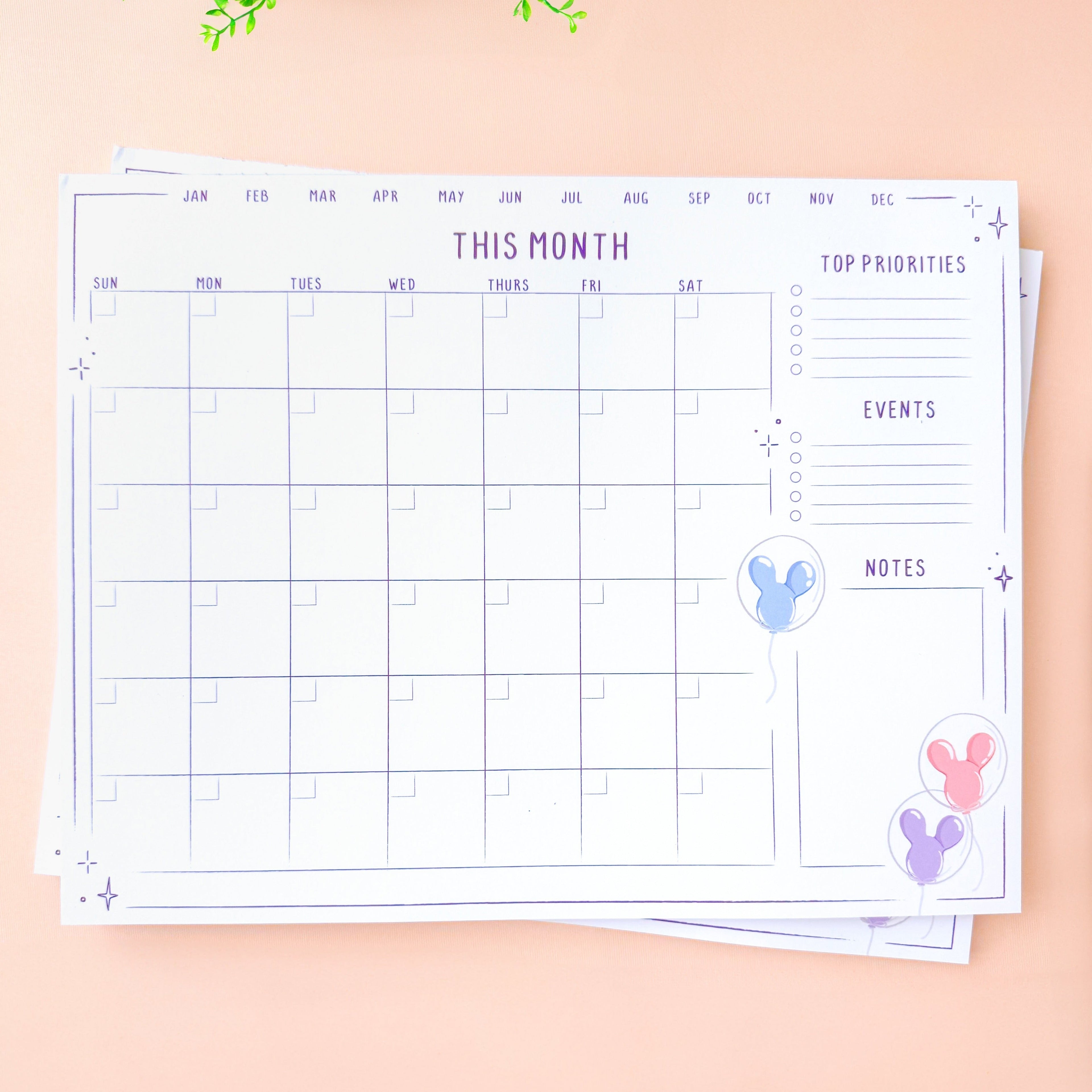 Balloons Undated *Monthly* Planner Notepad