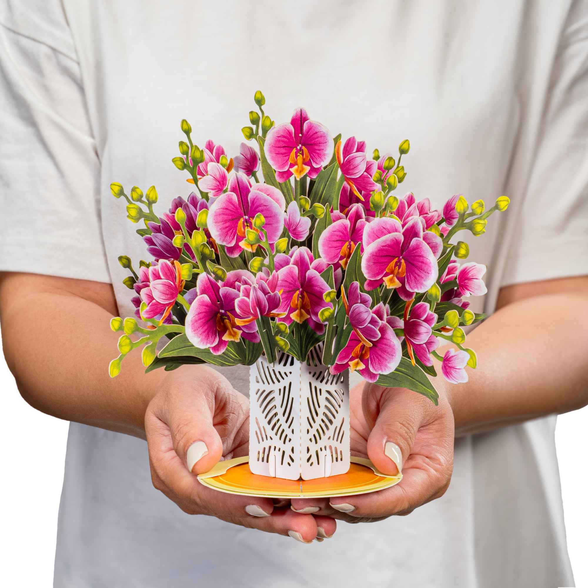 Orchid Flower Bouquet Pop-Up Card with Keepsake