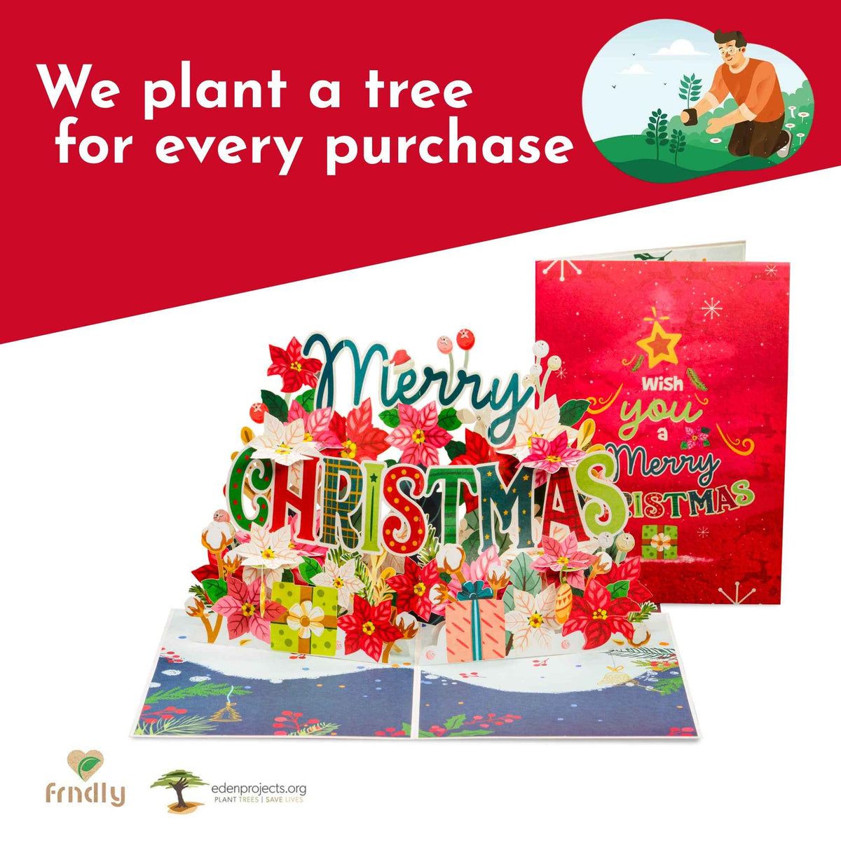 Merry Christmas Frndly Pop Up Card, 5" x 7" Cover