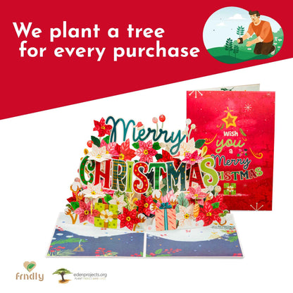 Merry Christmas Frndly Pop Up Card, 5" x 7" Cover