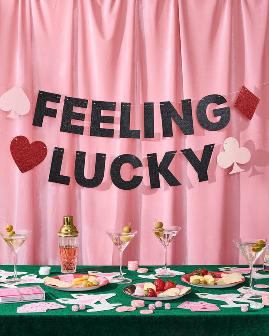 Feeling Lucky Banner - black glitter banner