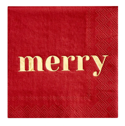 Red Cocktail Napkins - Merry